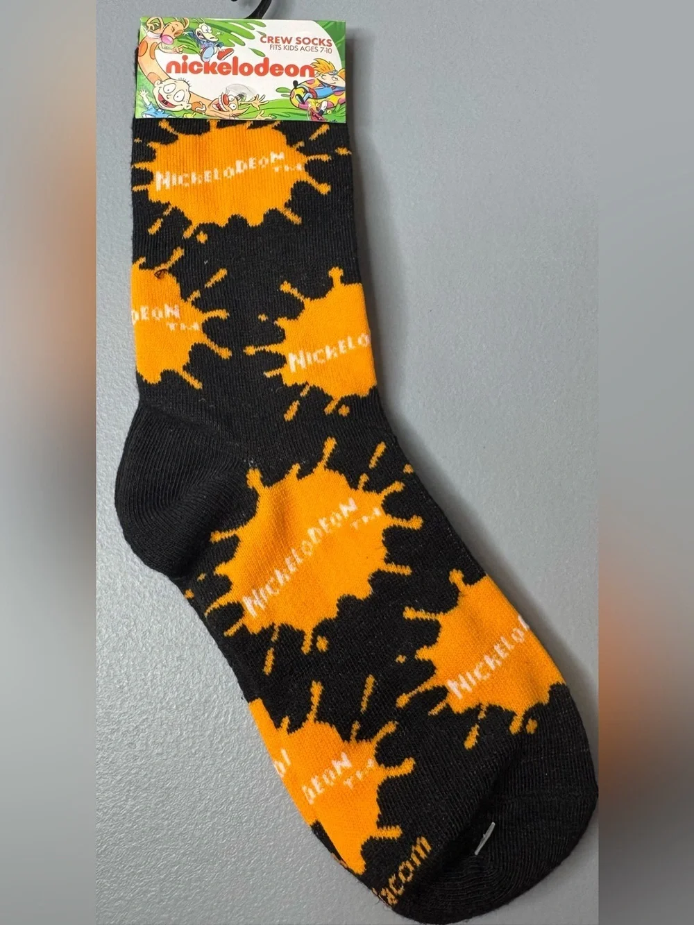 Nickelodeon splat logo Black & Orange Crew Socks children’s kids unisex